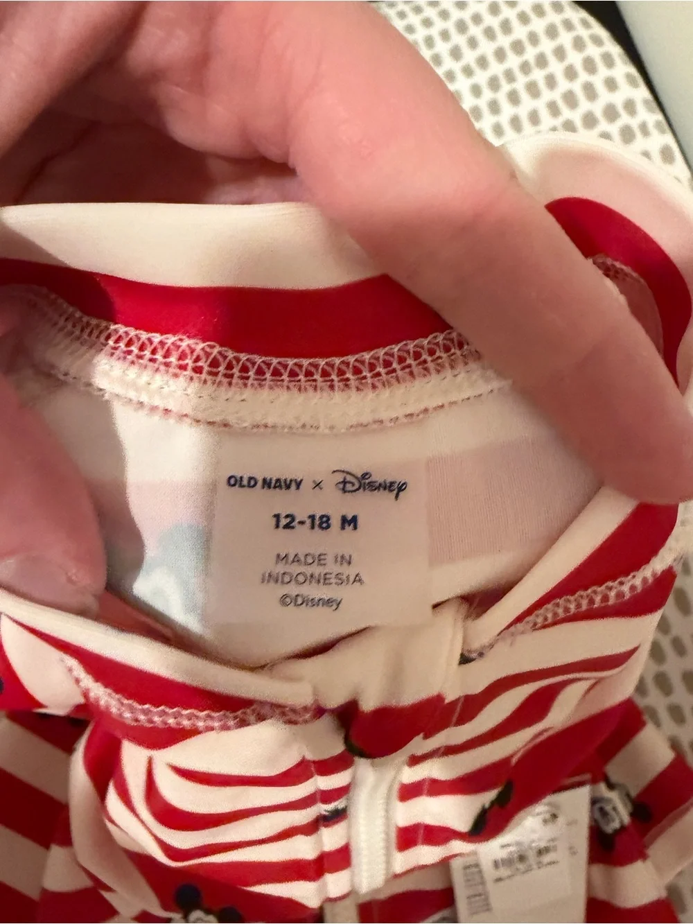 Disney Red & White Striped Mickey Mouse Zip One-Piece